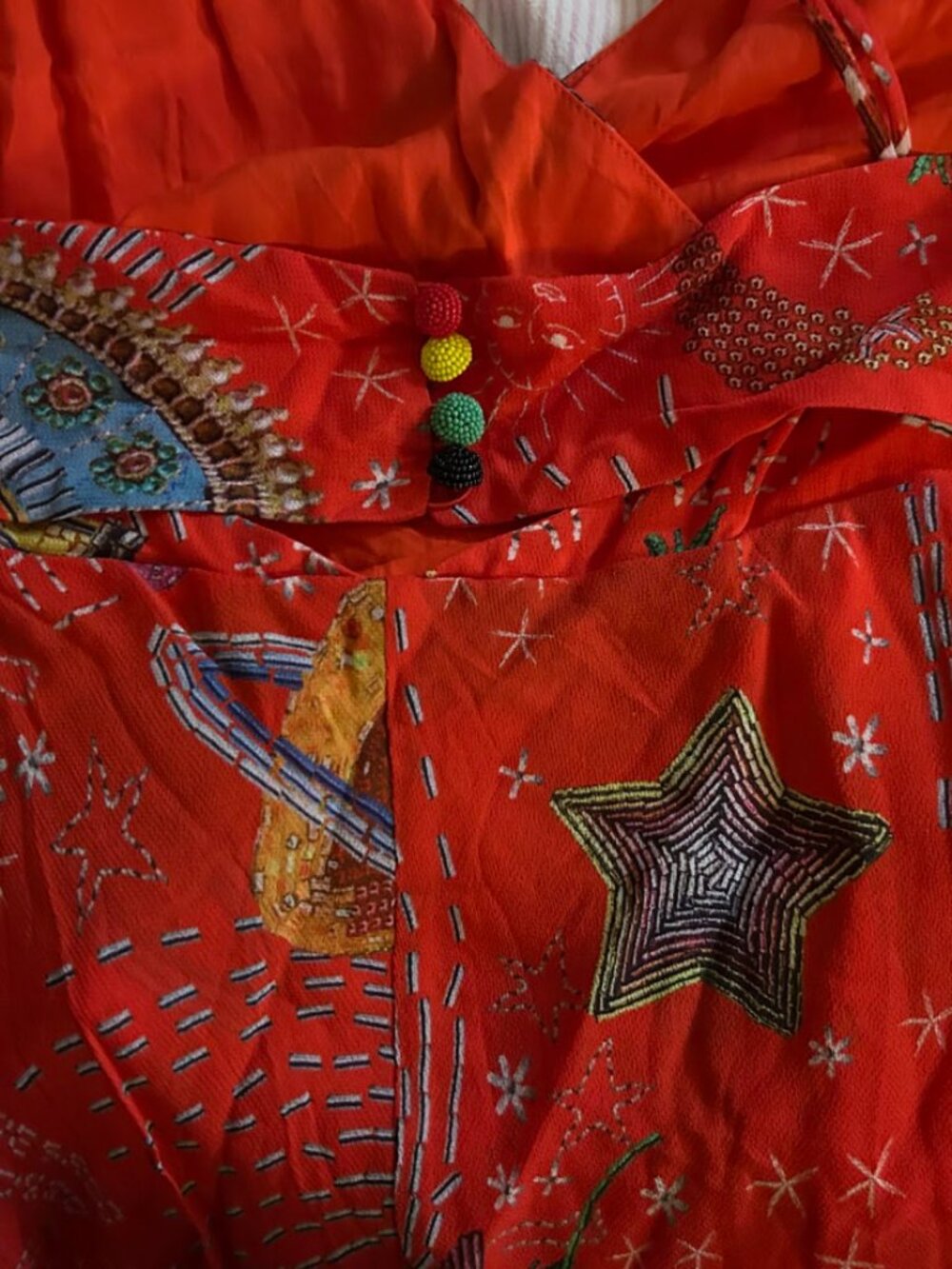 NWT XL FARM RIO CARNIVAL RED MULTI PRINT TIERED MIDI DRESS BRAZIL FESTIVAL PARTY - Picture 6 of 8